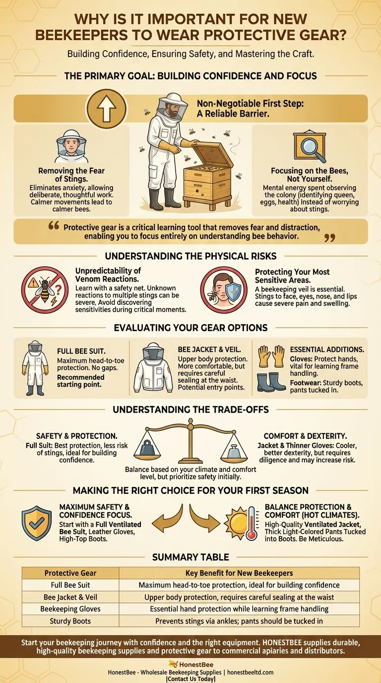 Why is it important for new beekeepers to wear protective gear? Build Confidence and Safety Visual Guide