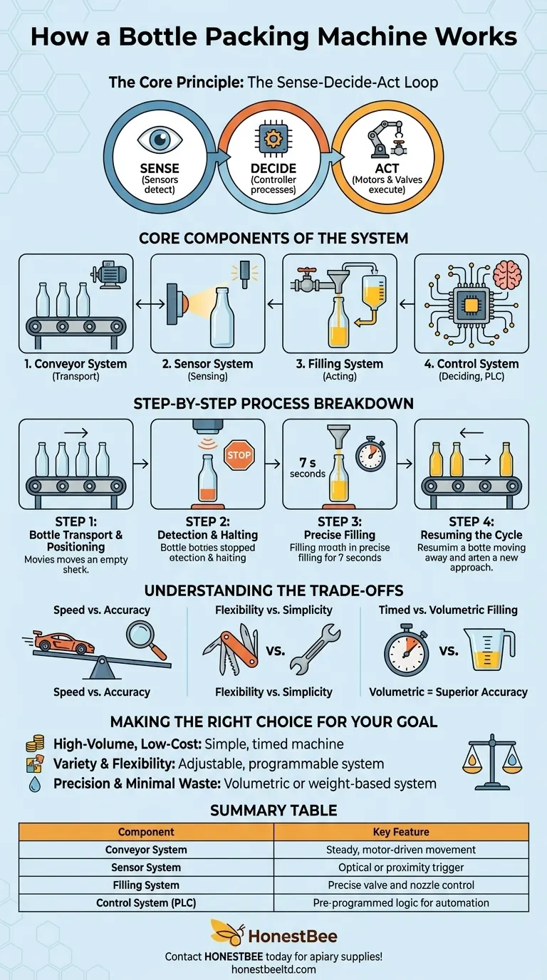 What is the working principle of bottle packing machine? Achieve Efficient, Automated Filling Visual Guide