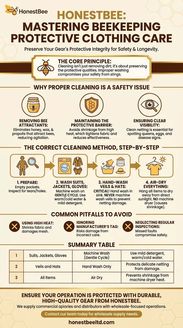 What should be considered when cleaning beekeeping protective clothing? Protect Your Gear and Your Safety Visual Guide