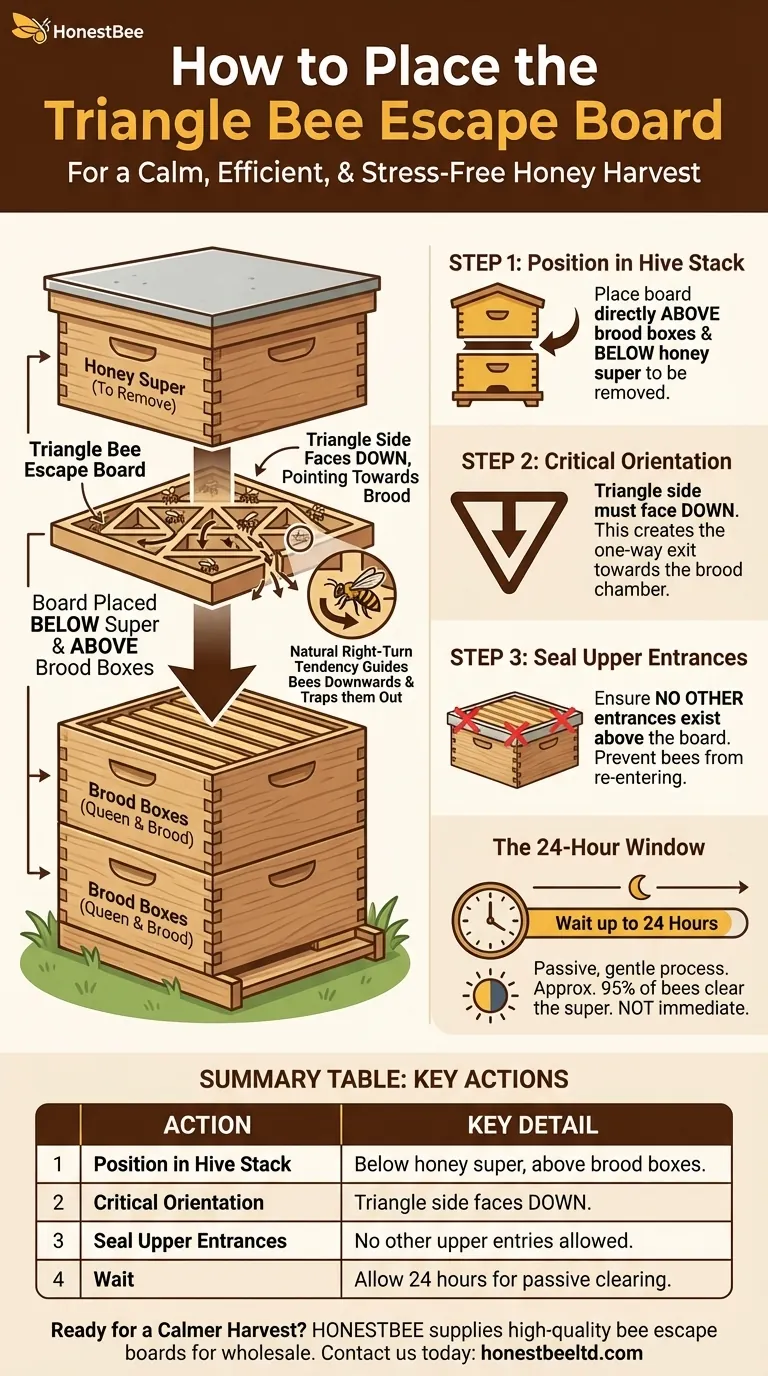 How is the Triangle Bee Escape Board placed when removing a super? Master the Correct Placement for a Stress-Free Harvest Visual Guide