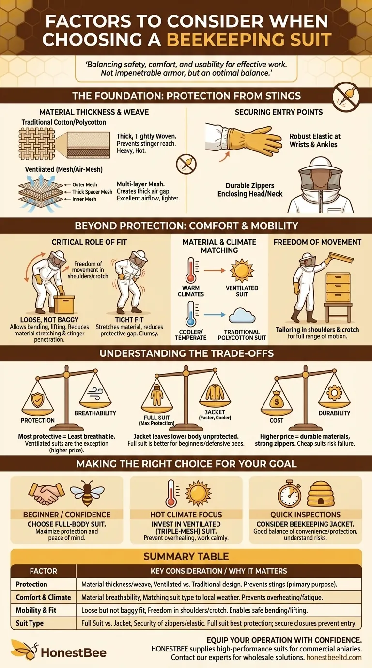 Quali fattori dovrebbero essere considerati nella scelta di una tuta da apicoltore? Bilanciare sicurezza, comfort e prestazioni Guida Visiva