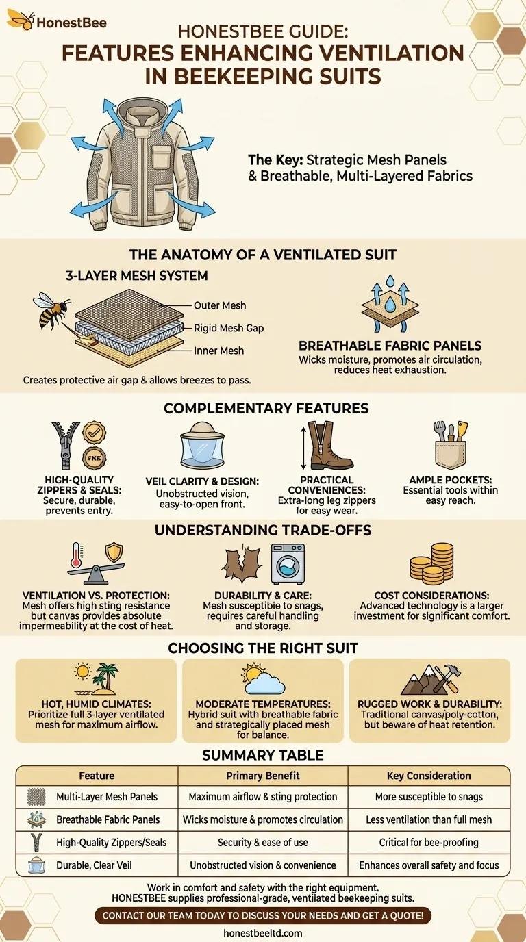 What features enhance ventilation in beekeeping suits? Maximize Comfort with Strategic Mesh Panels Visual Guide
