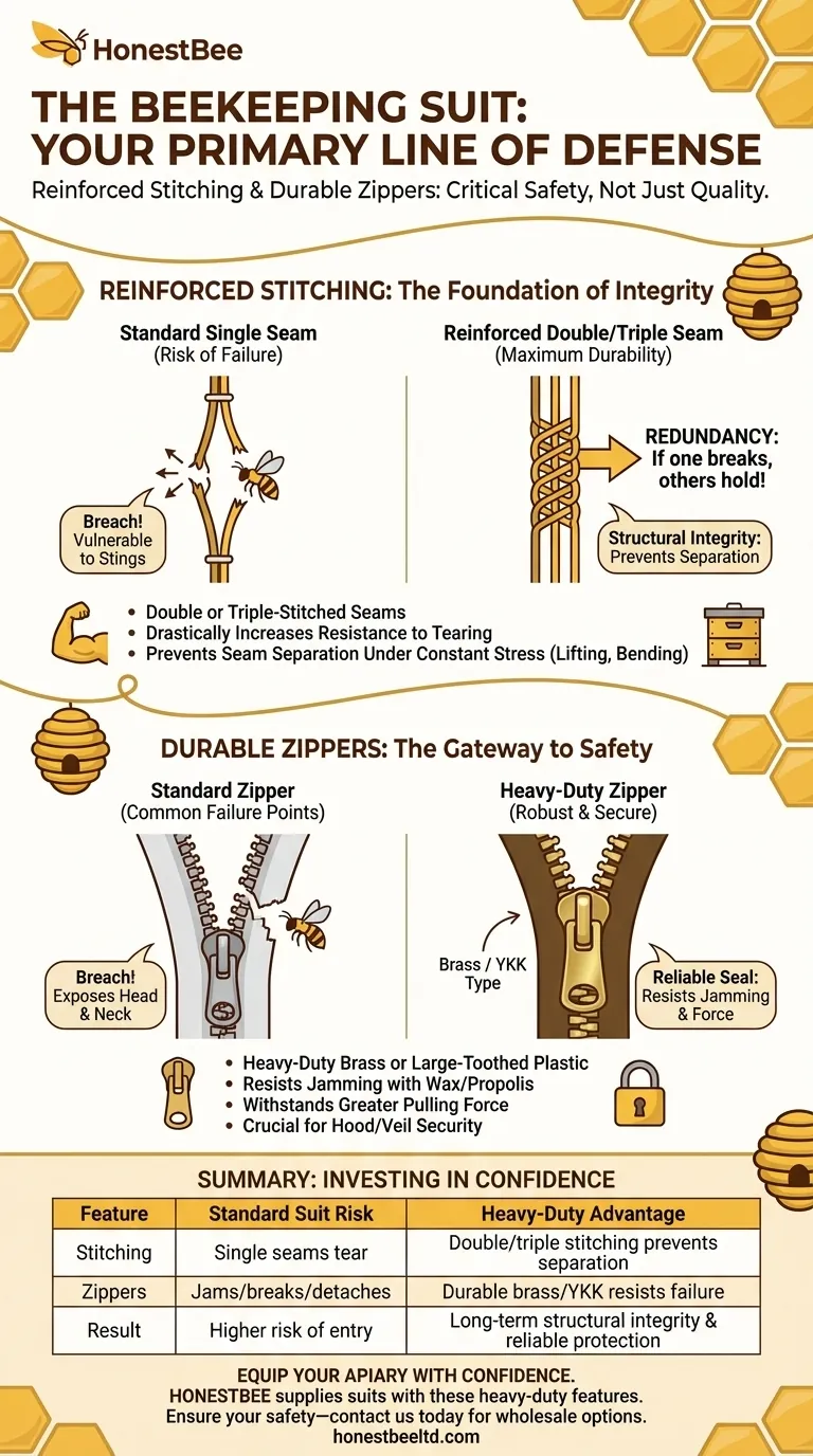 What are the advantages of reinforced stitching and durable zippers in beekeeping suits? Ensure Maximum Safety & Longevity Visual Guide