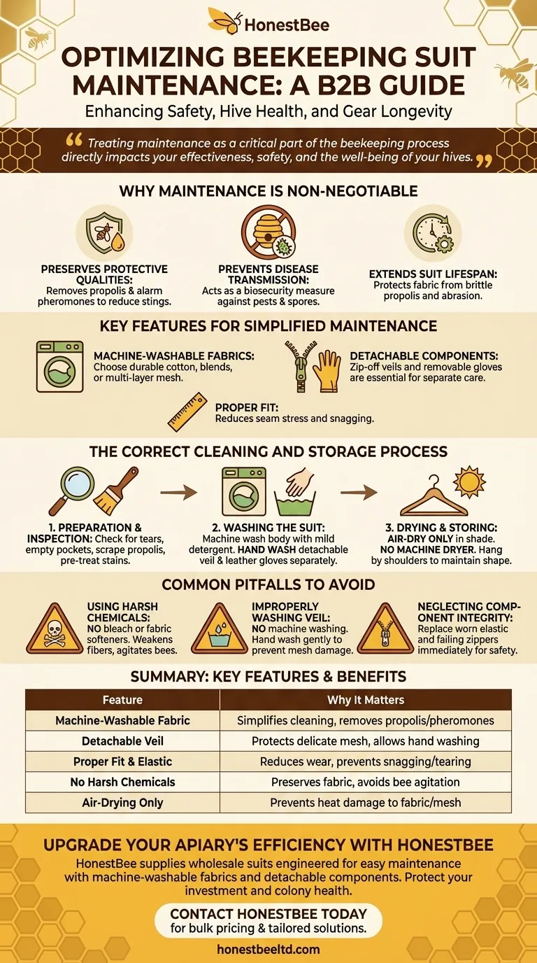 What should be considered for the ease of maintenance in a beekeeping suit? Essential Features for Longevity & Safety Visual Guide