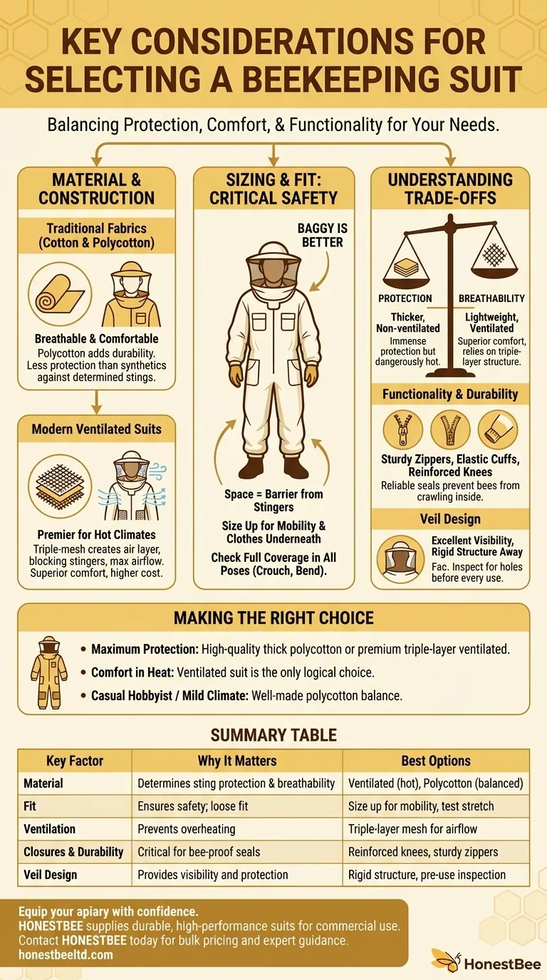 What are the key considerations for selecting a beekeeping suit? Balance Protection, Comfort & Safety Visual Guide