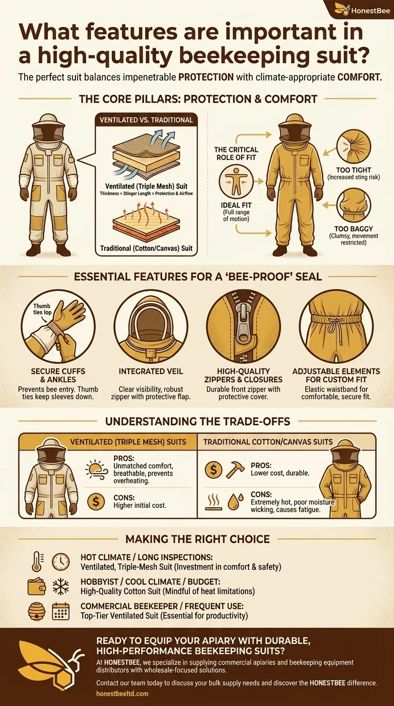 What features are important in a high-quality beekeeping suit? Maximize Protection & Comfort Visual Guide