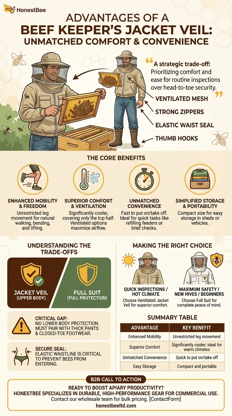 What are the advantages of using a jacket veil for beekeeping? Superior Comfort & Mobility for Apiarists Visual Guide