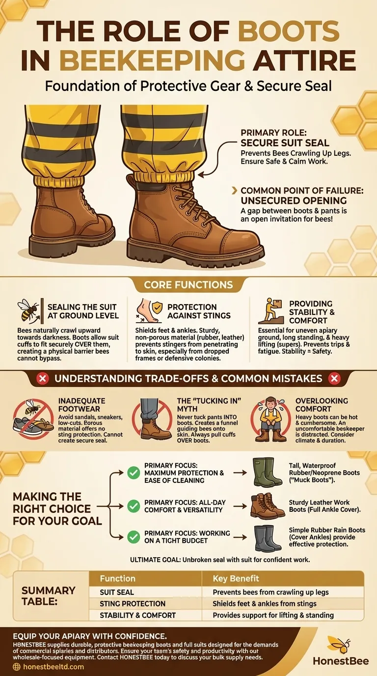 What role do boots play in beekeeping attire? Secure Your Suit & Prevent Stings Visual Guide
