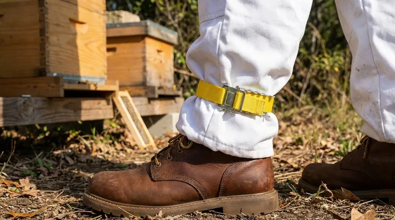 What additional accessory can help prevent bees from entering your pants while beekeeping? Secure Your Ankles for Sting-Free Beekeeping