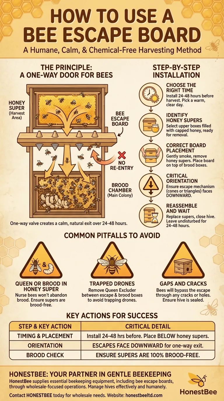 How is a bee escape board used in a hive? A Simple Guide to a Calm, Chemical-Free Honey Harvest Visual Guide