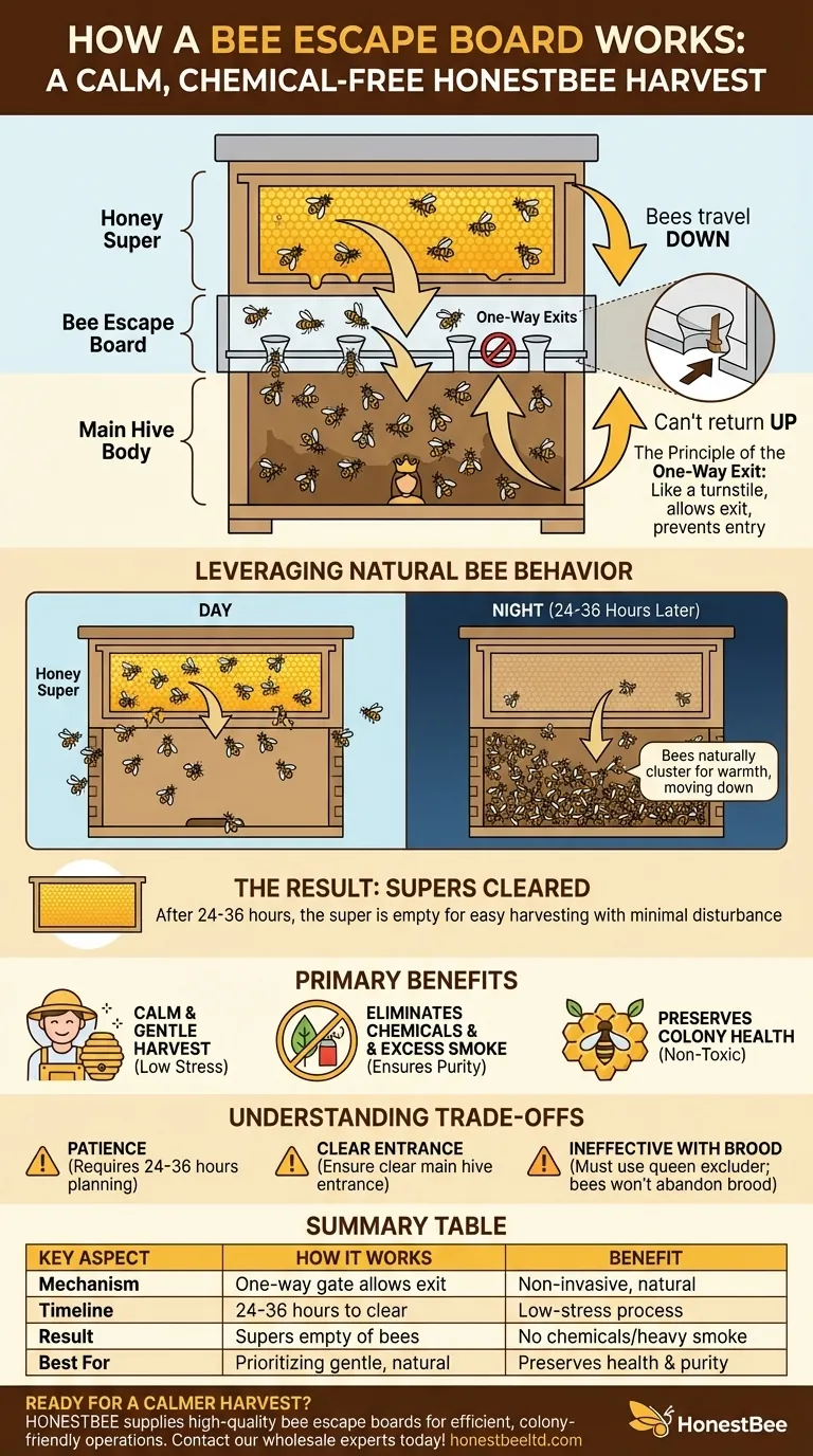 What happens to the bees when a bee escape board is used? A Gentle, Chemical-Free Harvest Method Visual Guide