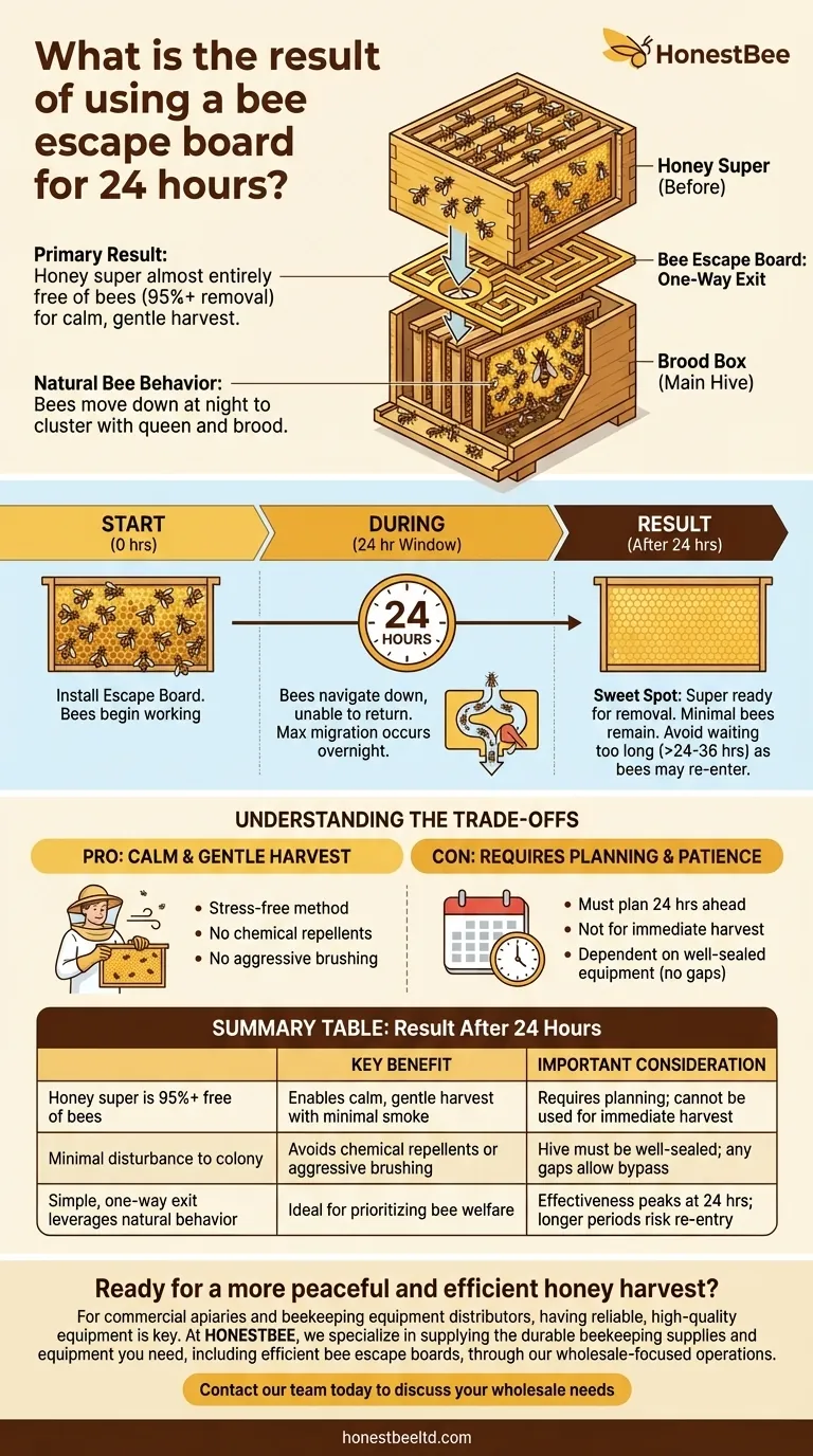 What is the result of using a bee escape board for 24 hours? Achieve a Near Bee-Free Honey Super Visual Guide