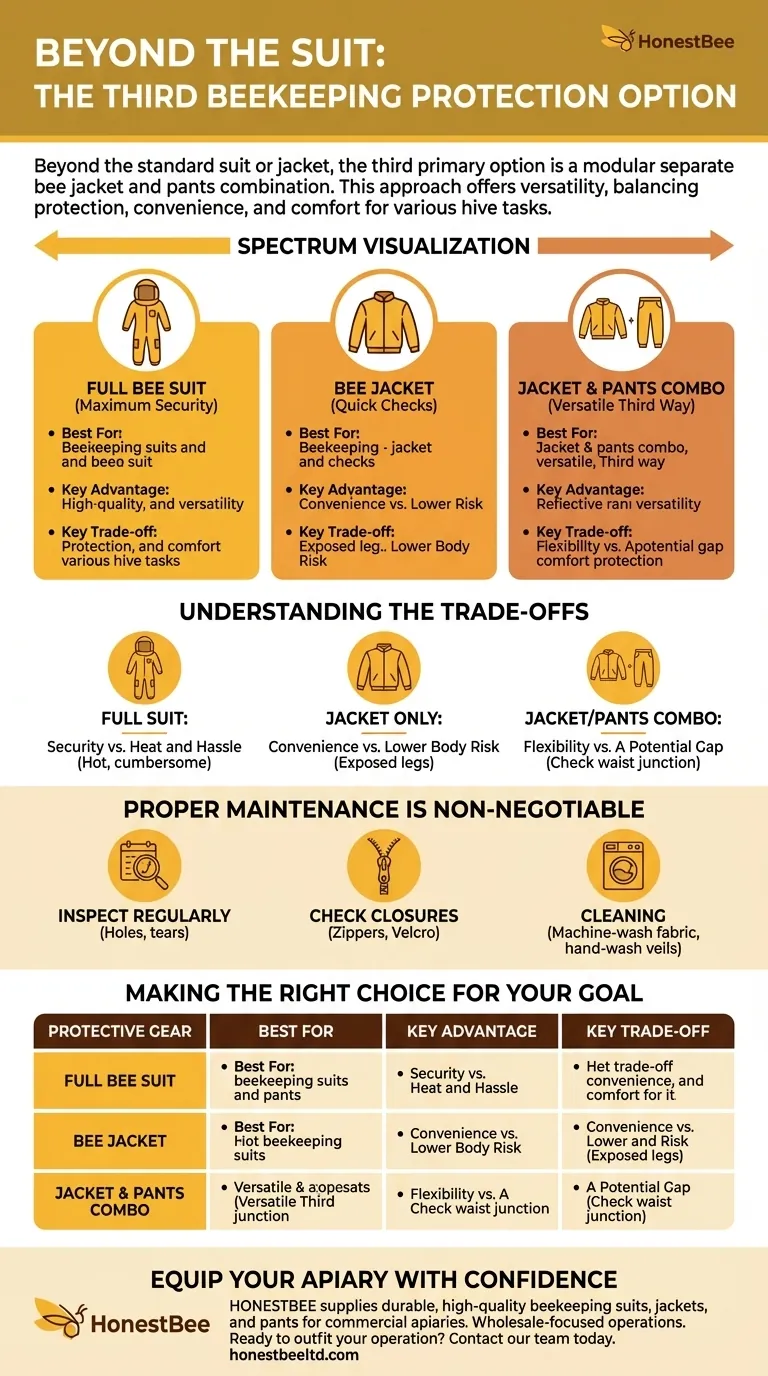 What is a third option for beekeeping protective clothing? Discover the Modular Jacket & Pants Combo Visual Guide