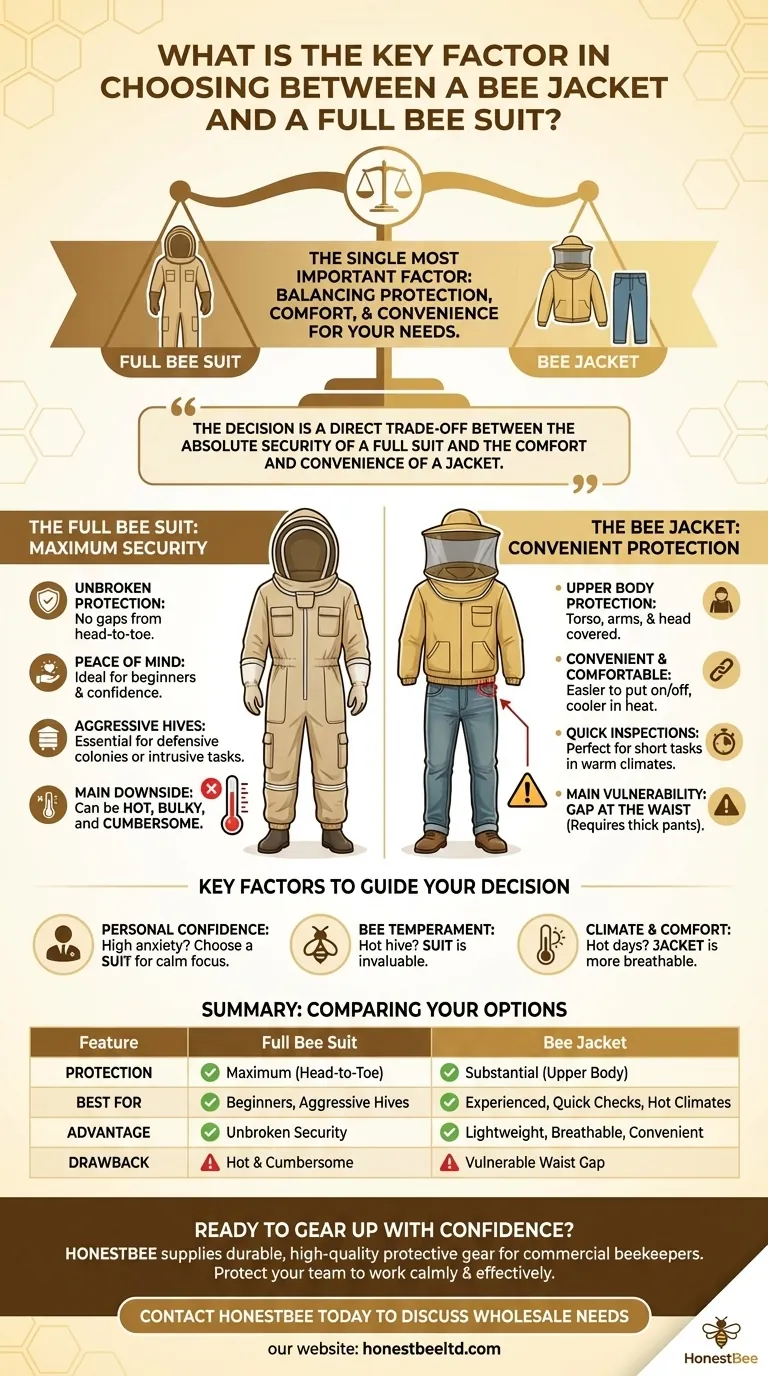 ¿Cuál es el factor clave para elegir entre una chaqueta de apicultor y un traje completo de apicultor? Encuentre su ajuste perfecto para la seguridad en la apicultura Guía Visual