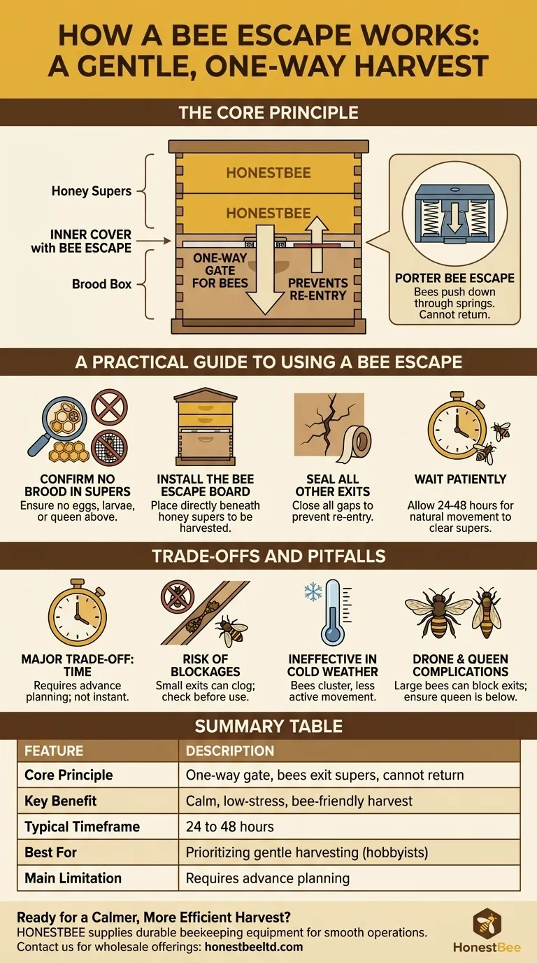 How does a bee escape work in a beehive? Master Gentle Honey Harvesting with a One-Way Gate Visual Guide