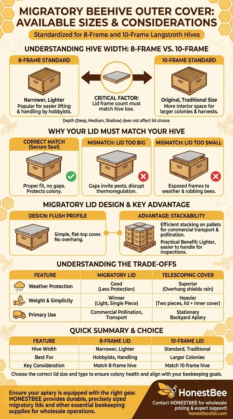 What sizes are available for the Migratory Beehive Outer Cover Lid/Roof? Choose the Right Fit for Your Hive Visual Guide