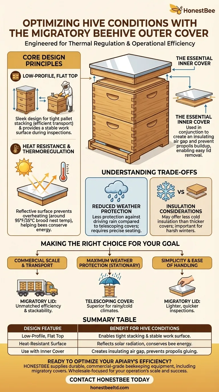How does the design of the Migratory Beehive Outer Cover Lid/Roof help maintain optimal hive conditions? Achieve Superior Thermal Regulation & Efficiency Visual Guide