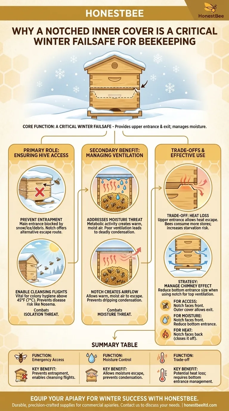 Why is a notched inner cover useful during winter? A Beekeeper's Guide to Winter Hive Survival Visual Guide
