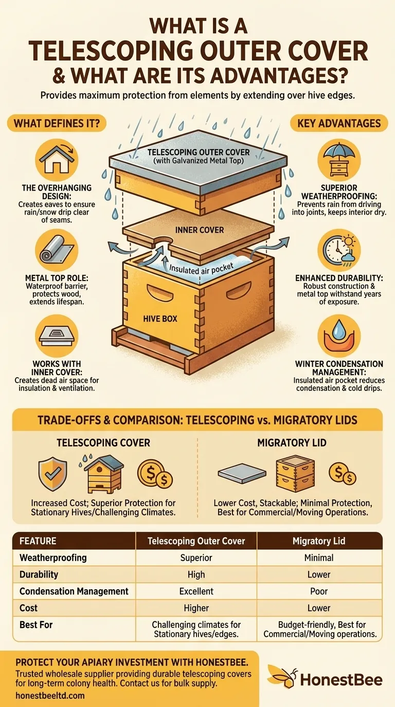What is a telescoping outer cover and what are its advantages? Maximize Hive Protection in Harsh Climates Visual Guide