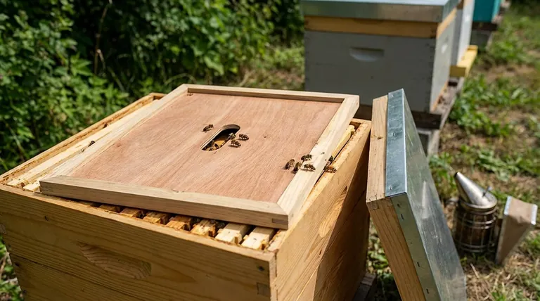 양봉가들이 망원경식 외부 덮개 아래에 내부 덮개를 사용하는 이유는 무엇일까요? 벌집 관리 간소화 및 군집 보호