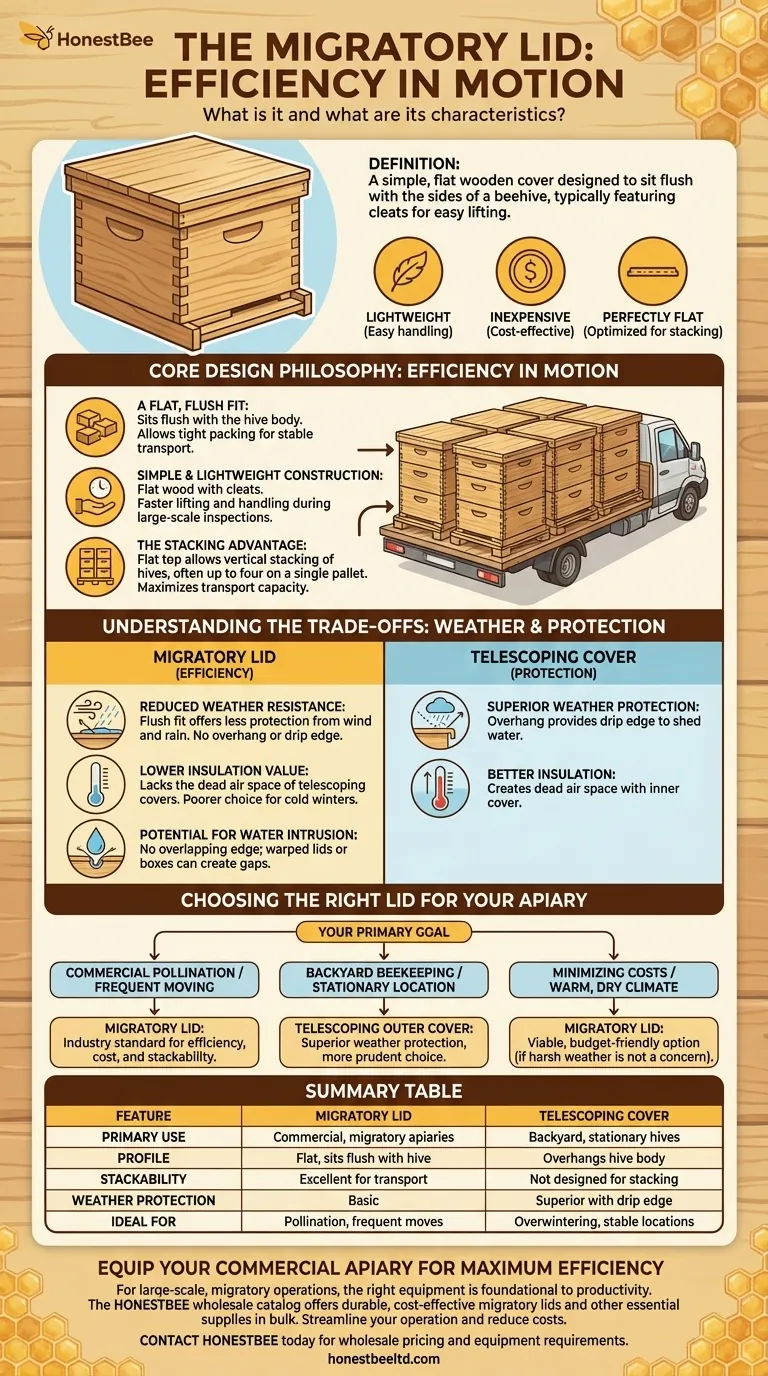 What is a migratory lid and what are its characteristics? A Guide to Beekeeping Efficiency Visual Guide