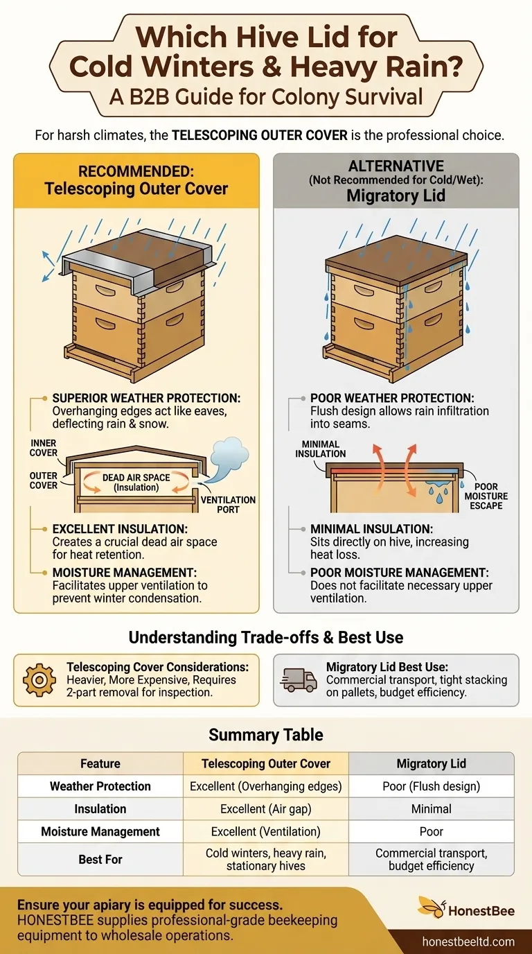 Which lid is recommended for areas with cold winters or heavy rain? Protect Your Hive with the Right Cover Visual Guide