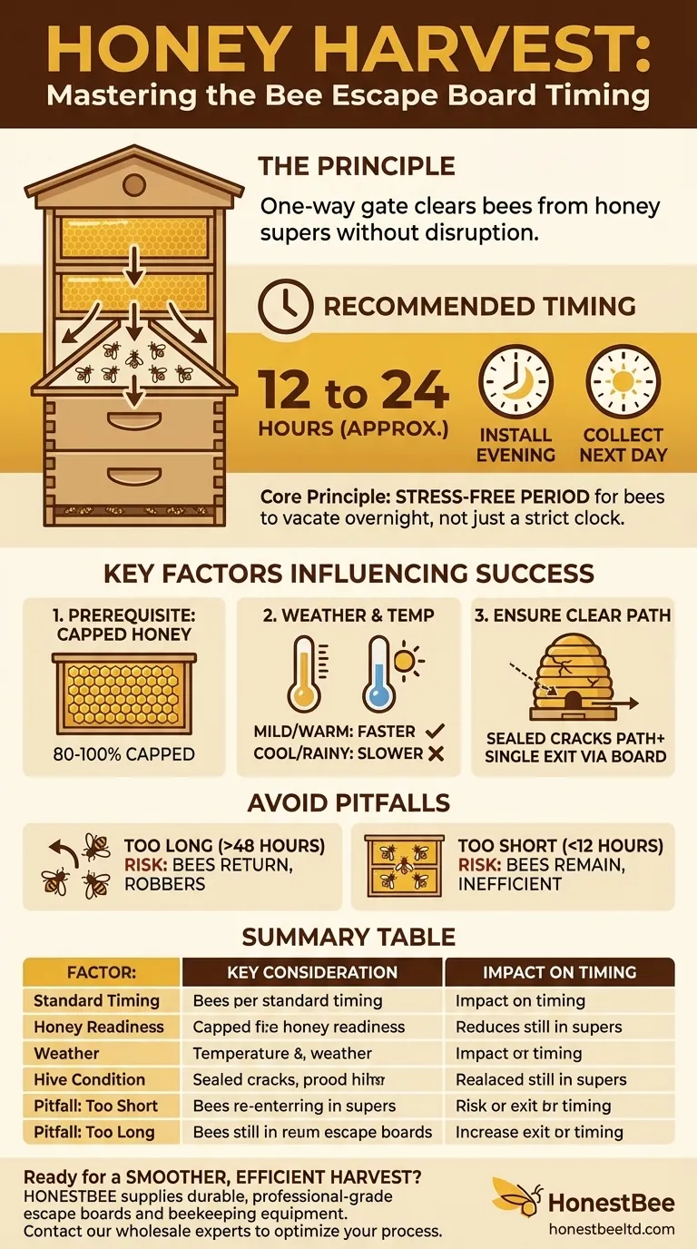 What is the recommended time to leave the triangle escape board installed before harvesting honey? A Guide to a Stress-Free Harvest Visual Guide