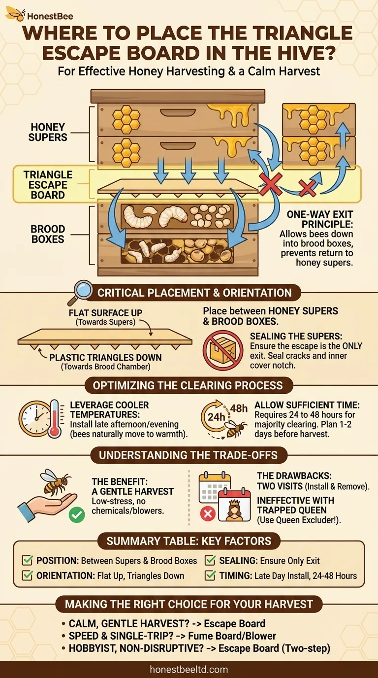Where should the triangle escape board be placed in the hive? Master a Gentle, Stress-Free Honey Harvest Visual Guide
