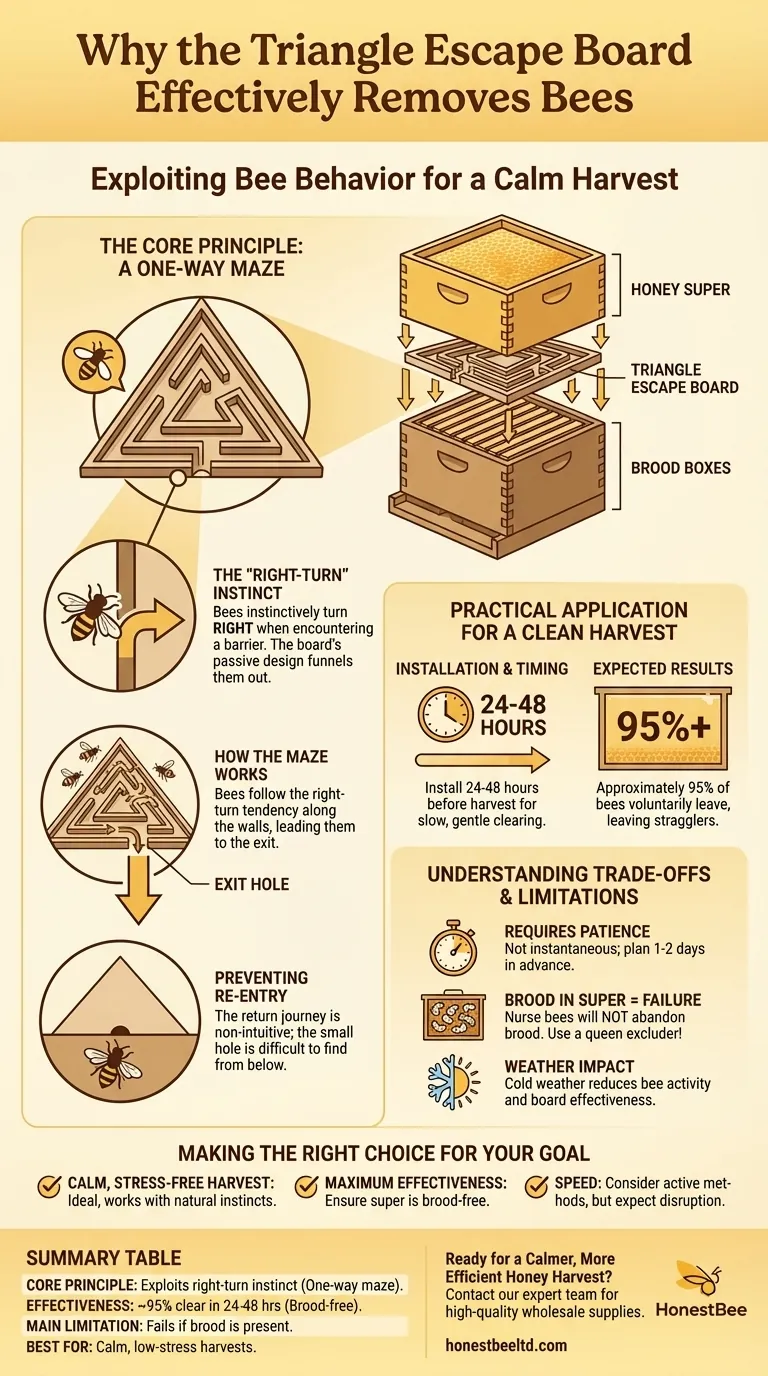 Why does the Triangle Escape Board effectively remove bees from the honey super? Achieve a Stress-Free Honey Harvest Visual Guide