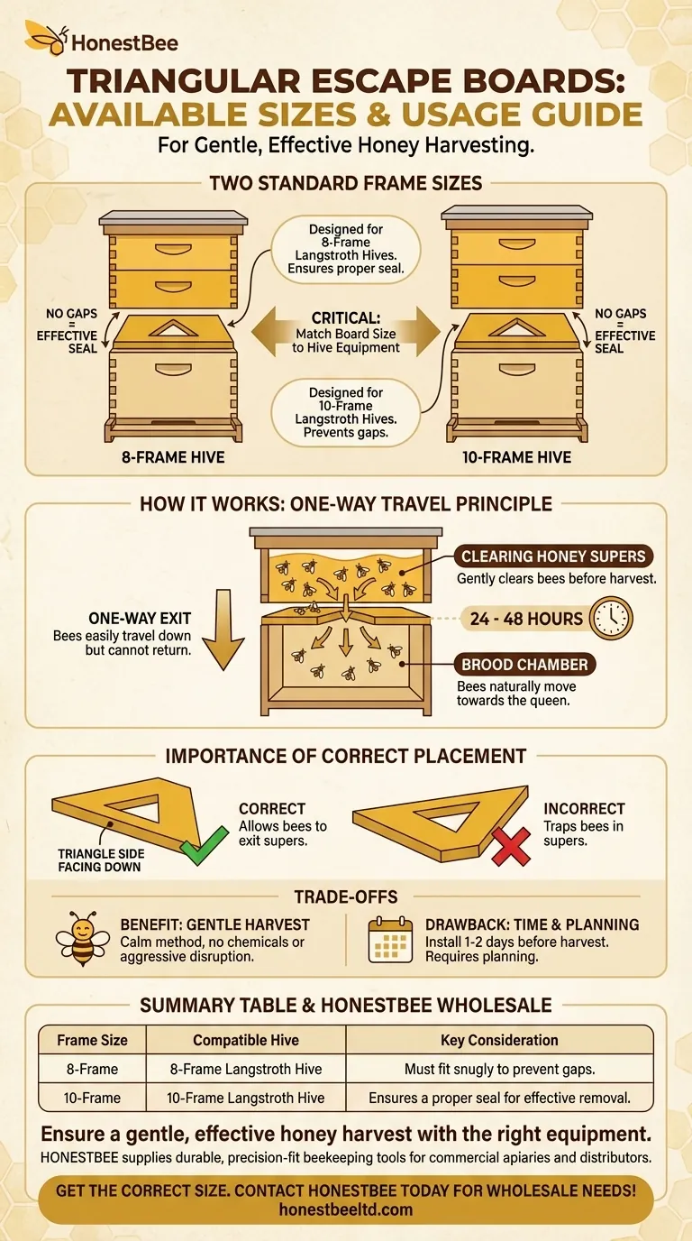 What are the available frame sizes for Triangular Escape Boards? Find the Perfect Fit for Your Hive Visual Guide