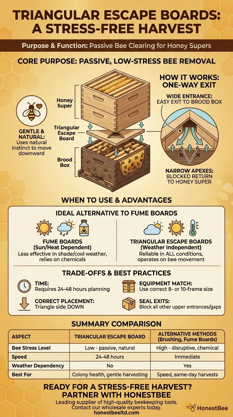 What is the purpose of Triangular Escape Boards? Achieve a Calm, Efficient Honey Harvest Visual Guide