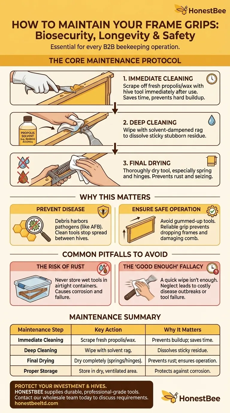How should Frame Grips be maintained after use? A Guide to Biosecurity and Tool Longevity Visual Guide