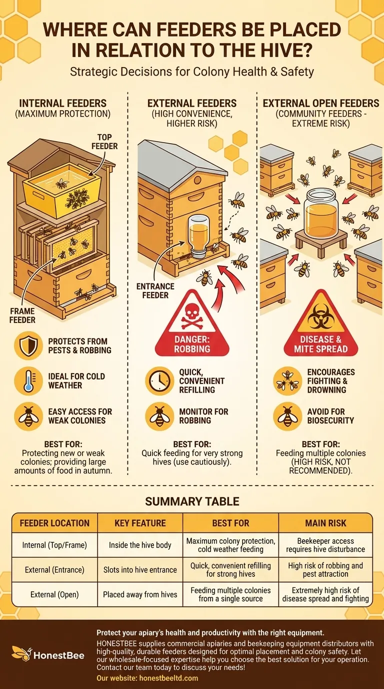 Where can feeders be placed in relation to the hive? A Guide to Safe and Effective Feeding Visual Guide