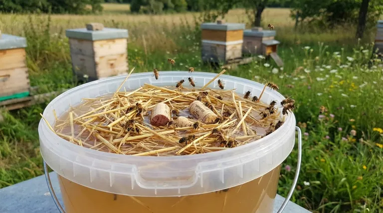 Come viene somministrato lo sciroppo zuccherino alle api all'esterno dell'arnia? Una guida all'alimentazione sicura all'aperto