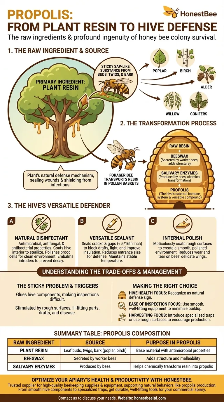 What are the raw ingredients that honey bees collect to make propolis? Plant Resin Explained Visual Guide