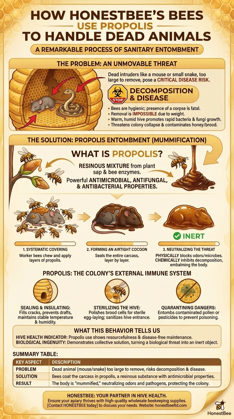 How do honey bees use propolis to handle dead animals? Ingenious Hive Sanitation Revealed Visual Guide