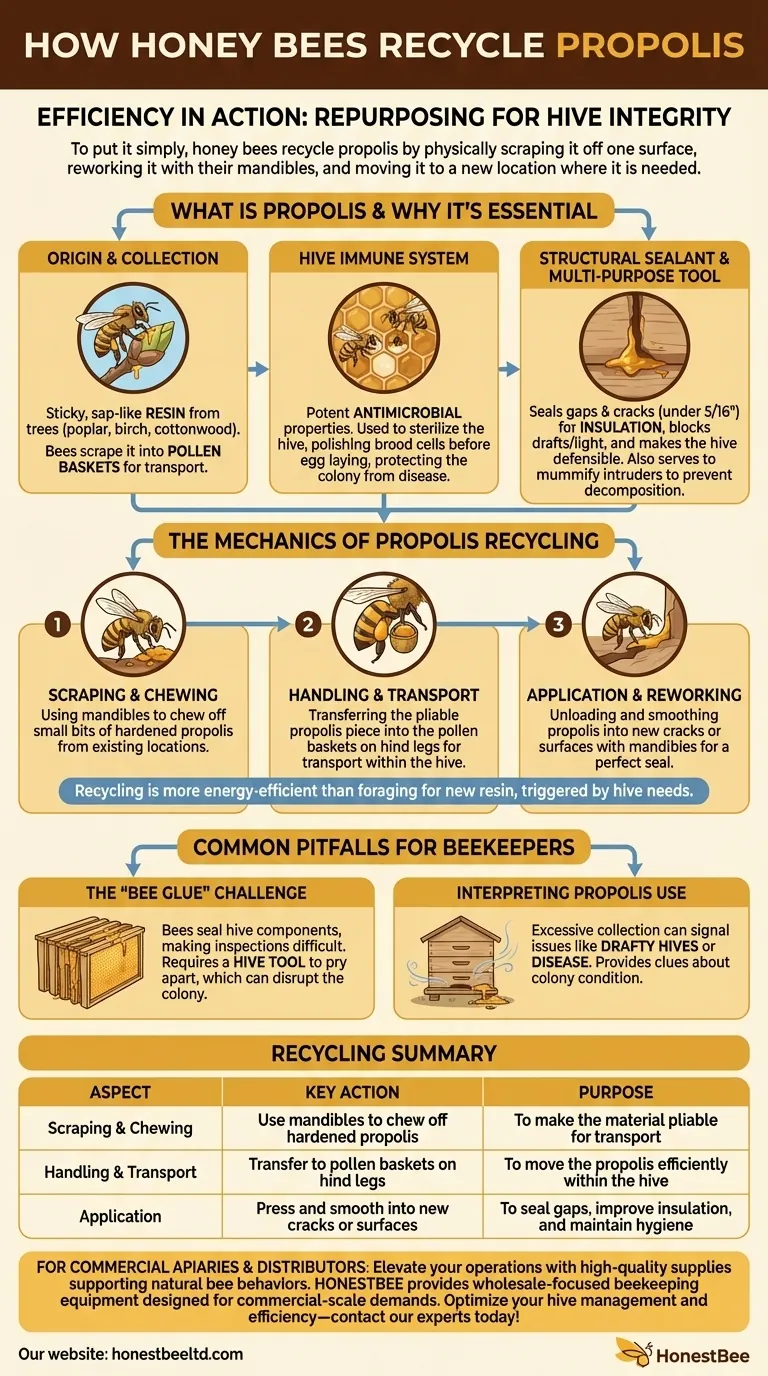 How do honey bees recycle propolis? A Masterclass in Hive Efficiency and Resourcefulness Visual Guide