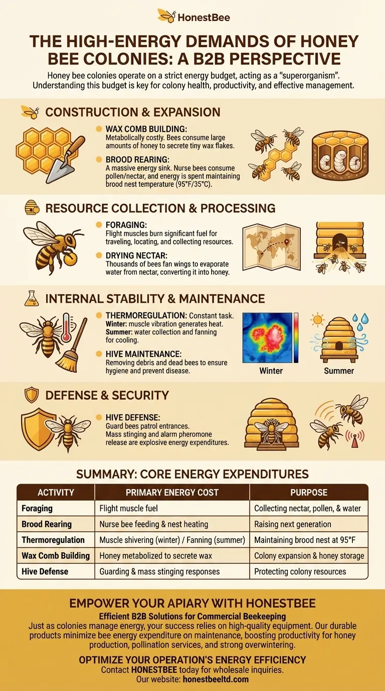 What activities require a lot of energy for honey bees? Understanding the Colony's Energy Budget Visual Guide