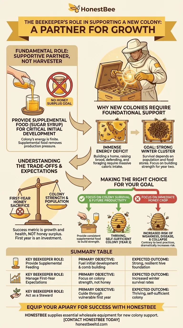 What is the role of a beekeeper in supporting a new colony? Be a Supportive Partner for Success Visual Guide
