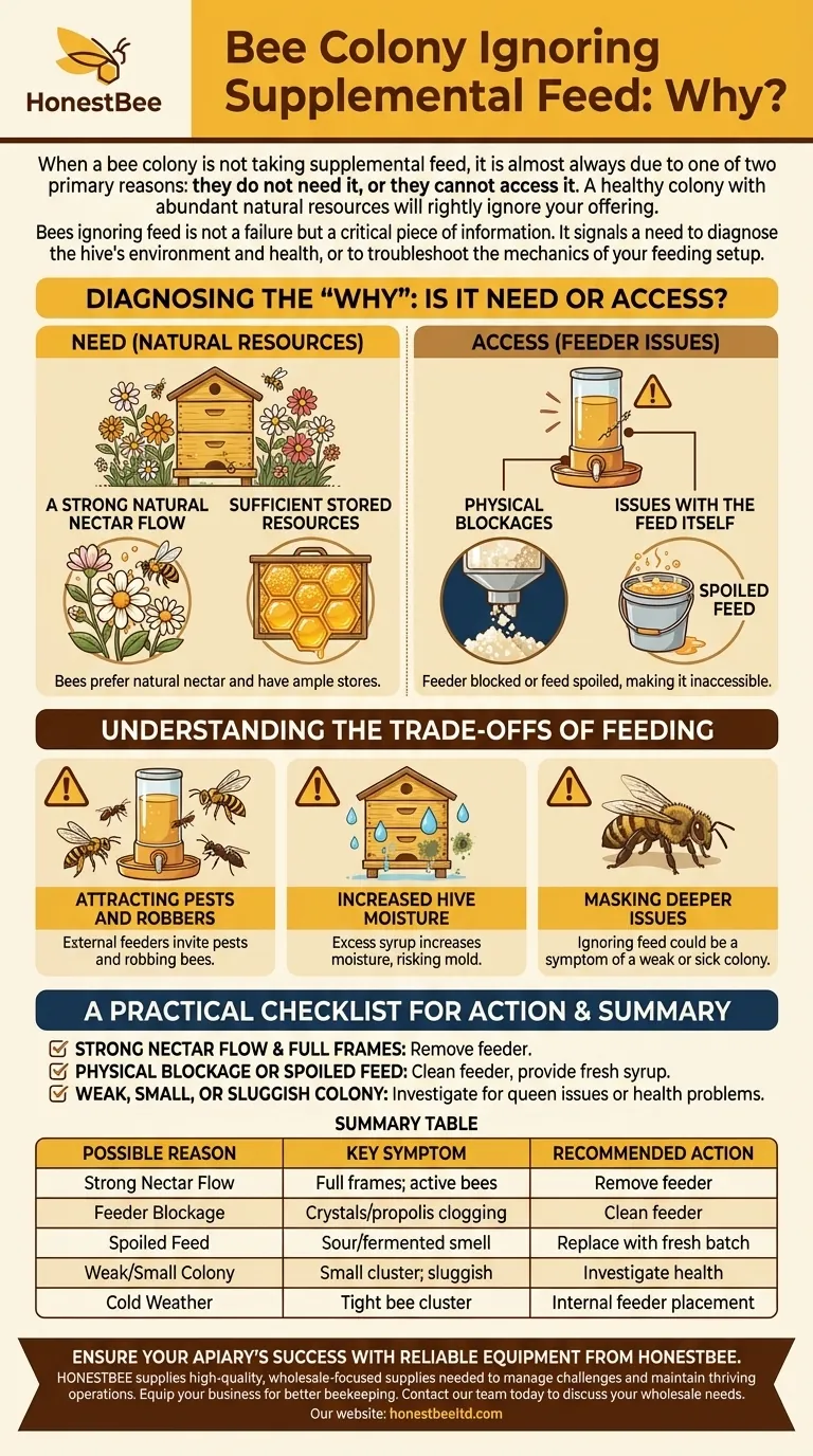 What should be done if a bee colony is not interested in supplemental feed? A Guide to Diagnosis and Action Visual Guide