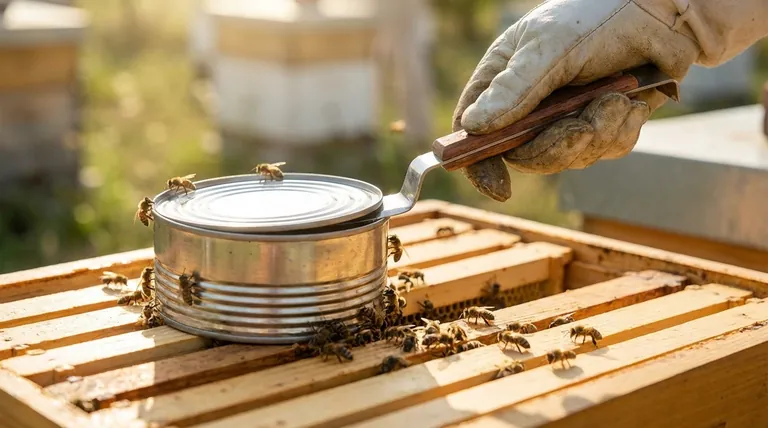 What is the advantage of using a modified hive tool for removing sugar cans? Boost Apiary Efficiency