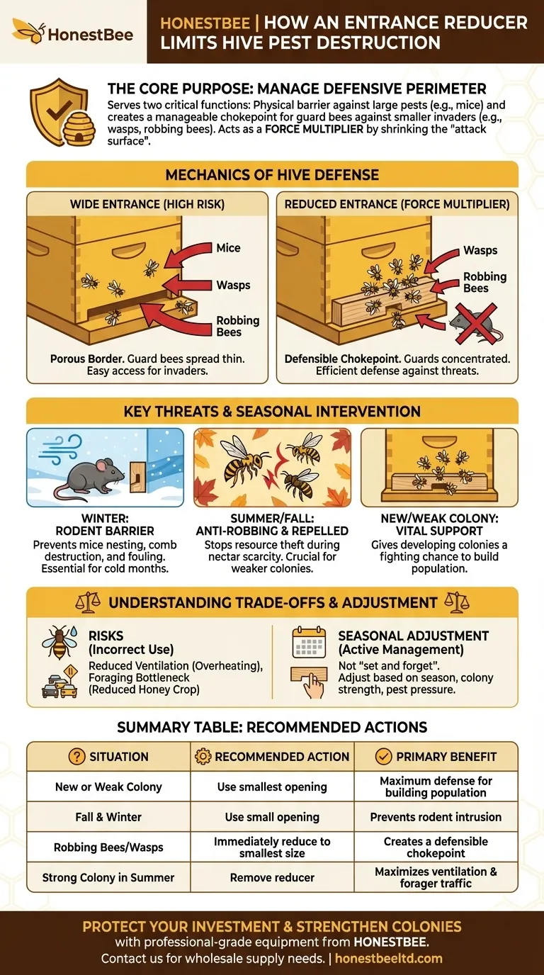 How can an entrance reducer help limit pest destruction in hives? A Guide to Boosting Hive Defense Visual Guide