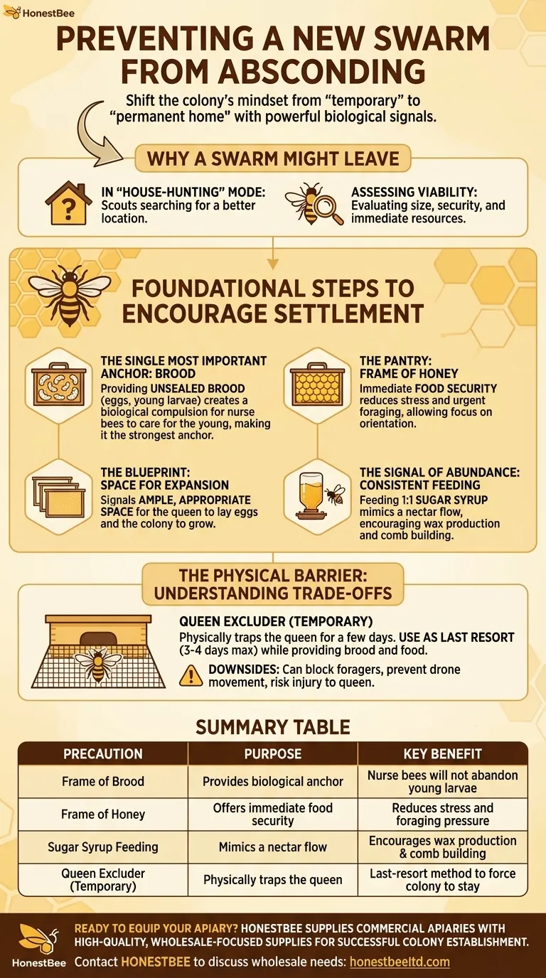 What precautions can be taken to prevent a newly captured swarm from absconding? Secure Your Swarm with Proven Methods Visual Guide