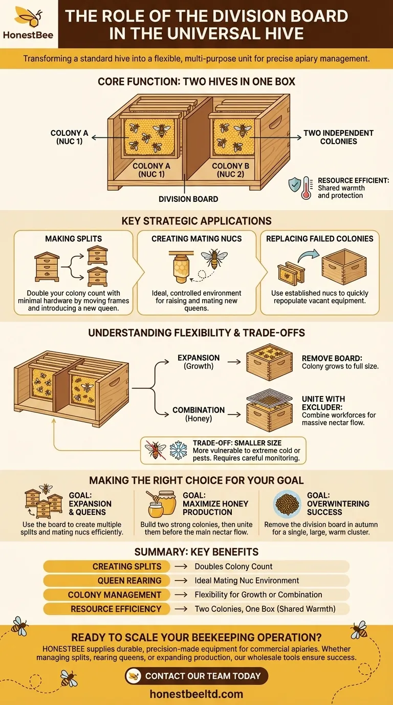What is the role of the division board in the universal hive? A Strategic Tool for Apiary Management Visual Guide