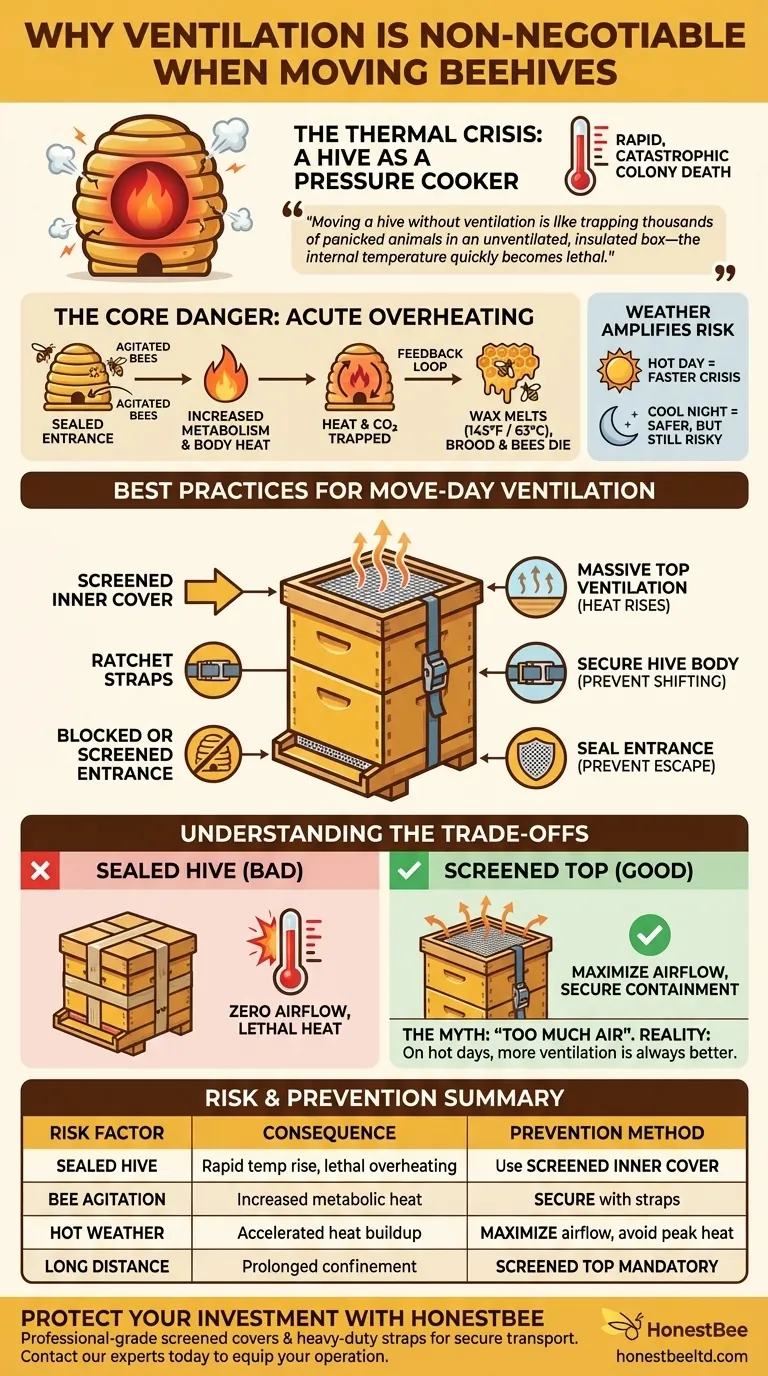 Why is ventilation important when moving hives? Prevent Catastrophic Colony Loss Visual Guide