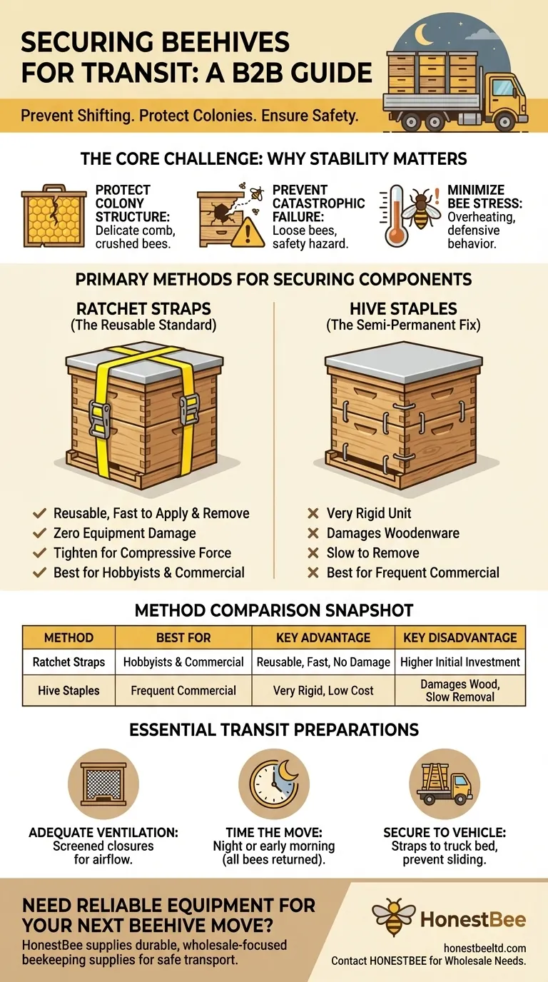 How can hives be secured to prevent shifting during transit? Essential Methods for Safe Bee Transport Visual Guide
