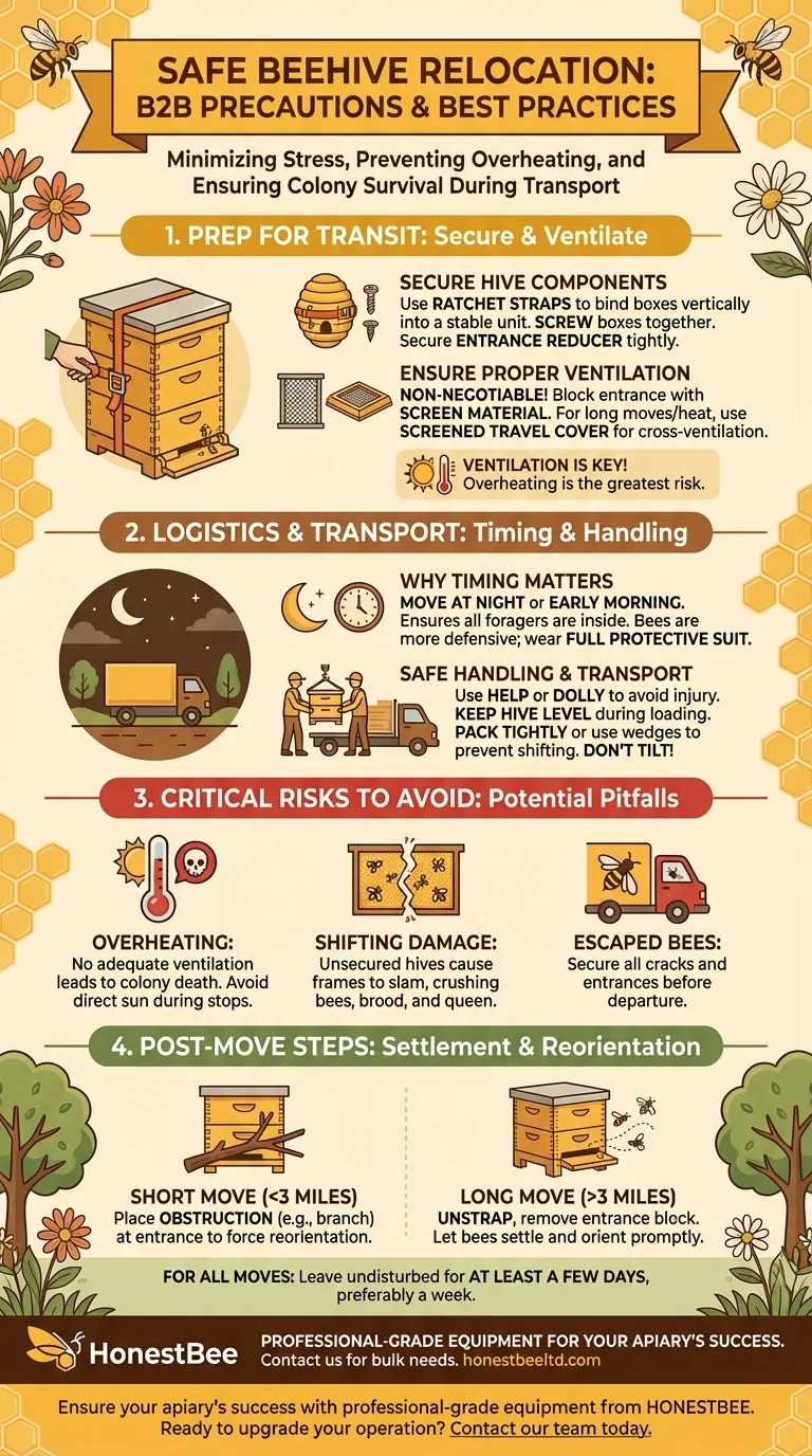 What precautions should be taken during the actual move of hives? A Guide to Safe Beehive Relocation Visual Guide