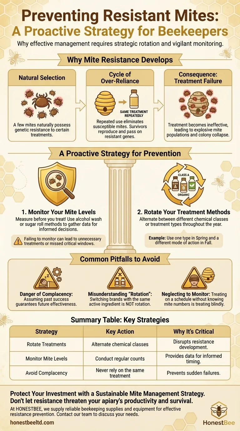 How can beekeepers prevent resistant mites from gaining a foothold? Master Treatment Rotation for Long-Term Colony Health Visual Guide