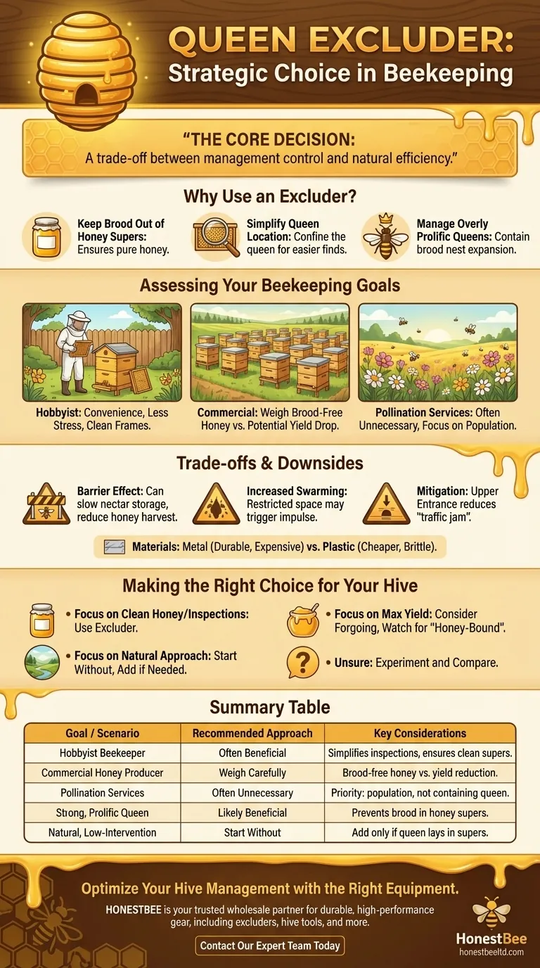 What considerations should a beekeeper take into account when deciding whether to use an excluder? Visual Guide