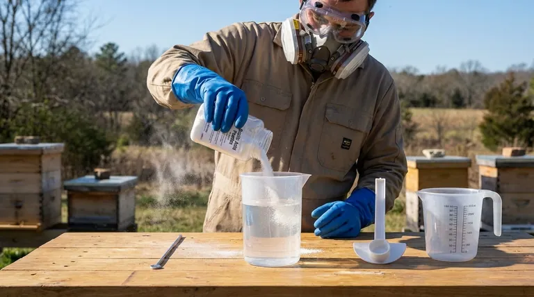 What precautions should be taken when preparing oxalic acid solutions for bee treatment? Essential Safety Protocol for Beekeepers